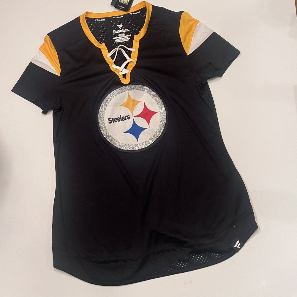Pittsburgh Steelers Fanatics Women's Draft Me Lace-Up T-Shirt Top Black Small